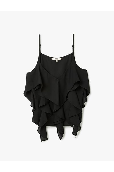 Koton Black Strappy Ruffle Blouse For Women