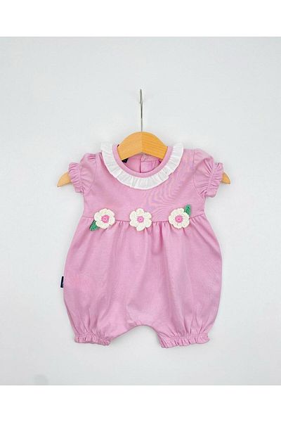 Miniword Baby Romper with Mesh Flower Accessories and Snap Fasteners at the Bottom
