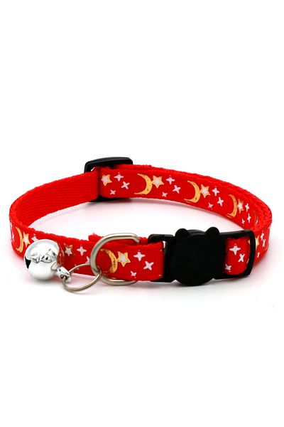 Choice S Red Gold Stars and Moon Cat Collar with Reflective Safety Buckle and Bell