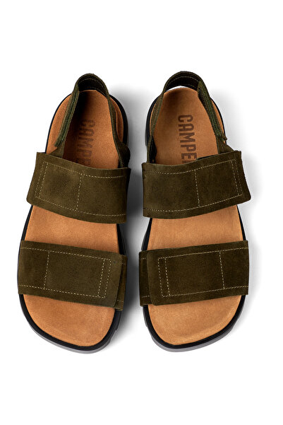 CAMPER Men's Green Adjustable Hook And Loop Sandals Thick Sole Comfortable Design Genuine Leather Brutus