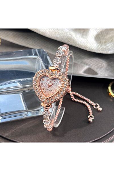 Choice Pink New Fashion Heart-shaped Ribbon-Strap Diamond-Studded Flower Watc...