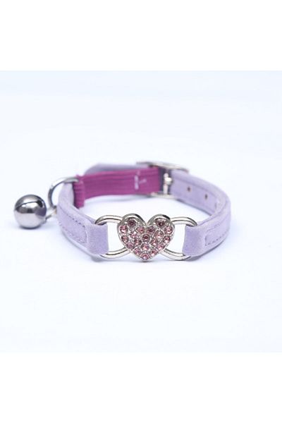 Choice Purple Heart Charm and Bell Cat Collar Safety Elastic Adjustable with Soft Velvet Material 8 Colors