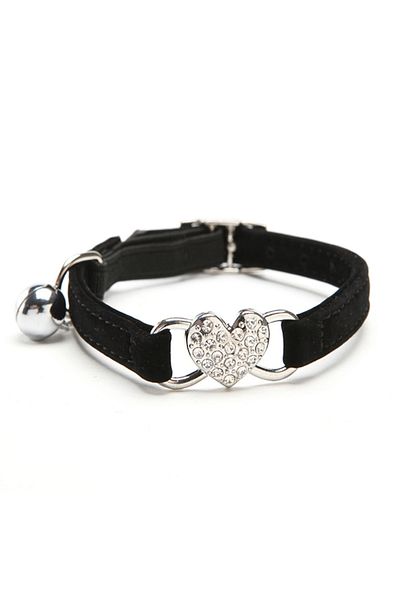 Choice Black Heart Charm and Bell Cat Collar Safety Elastic Adjustable with Soft Velvet Material 8 Colors P