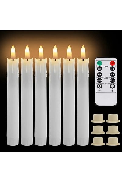 Choice 6 Pcs White 6/18/24Pc 6.6inch LED Flameless Taper Candles with Remote Flickering CandleSticks Plasti