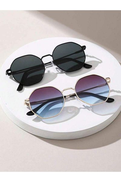 choice2 FP313-B.G. B 2 Pcs Metal Geometric&Round Frame Fashion Classical Sunglasses For Vacation Decors Phot