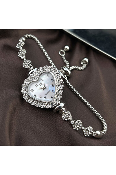 Choice Silver New Fashion Heart-shaped Ribbon-Strap Diamond-Studded Flower Wa...