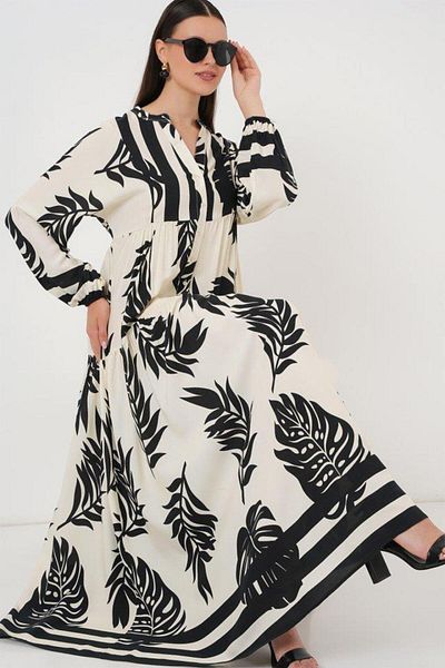 Aymood 2423 Rochie Hijab cu Motive Autentice - A.Alb