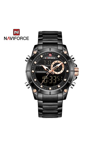 Naviforce BB NAVIFORCE 9163 Luxury Original Sport Wrist Watch For Men Quartz Steel Waterproof Dual Display Mil