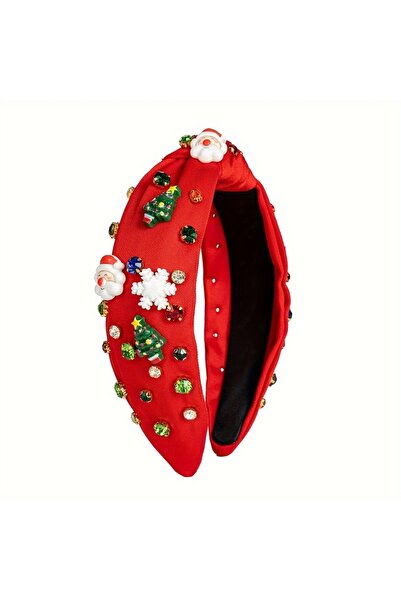 Choice عصابة رأس حمراء لعيد الميلاد - تصميم برباط عريض، أحجار الراين المتلألئ...