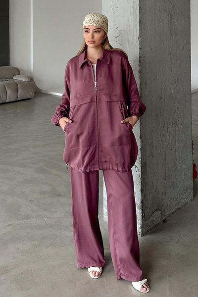Olcay Zipper Detailed Double Liyosell Suit Gül 9349-Tk