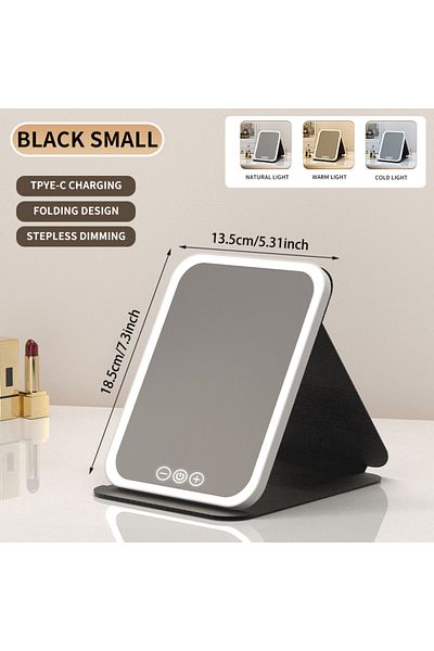 Choice small black 3 Colors Dimmable LED Makeup Mirror with Touch Screen Fold Cosmetic Makeup Mirror Rechar