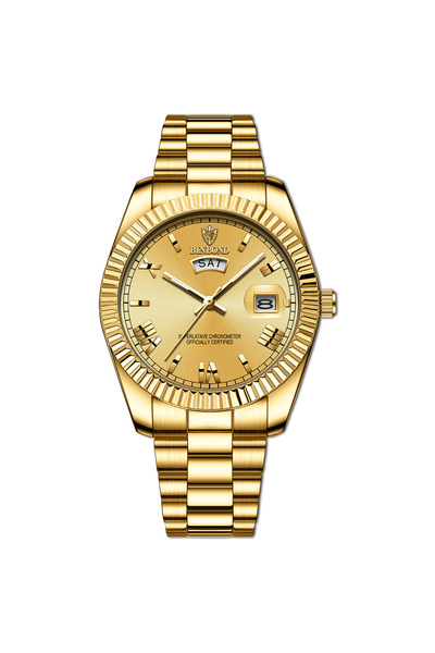 Choice ساعة BINBOND ذهبية للرجال رياضية للأعمال كوارتز كلاسيكية مقاومة للماء بتقويم مضيء إبداعي C