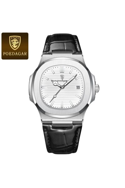 Choice ساعة يد رجالية مربعة فضية بيضاء أنيقة مقاومة للماء وتاريخ مضيئة من الج...