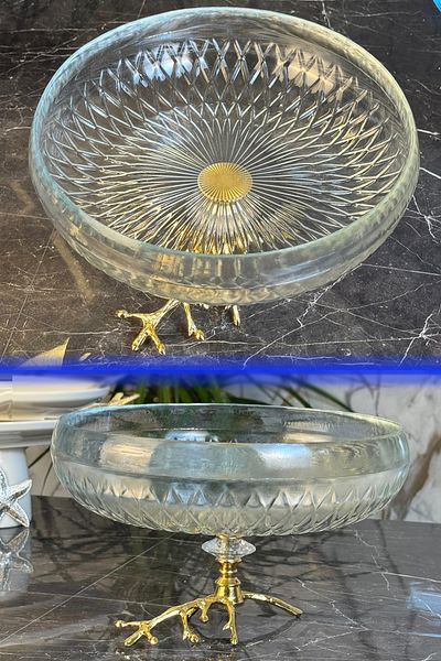 MAY HOME Gold Branch Leg Glass Presentation Bowl & Fruit Salad Serving