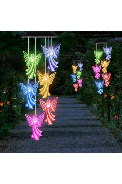 Choice angel LED Solar Variable Light, Waterproof Color Gradient Butterfly Angel Wind Chime Light for Court