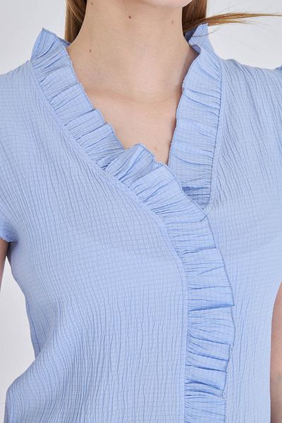 armonika Bluză de damă cu guler albastru și mâneci cu volane ARM-25Y001063