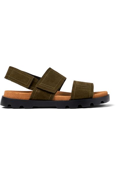 CAMPER Men's Green Adjustable Hook And Loop Sandals Thick Sole Comfortable Design Genuine Leather Brutus
