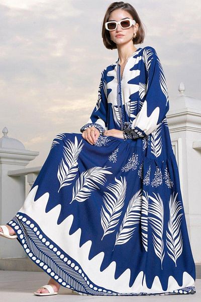 Aymood 2423 Φόρεμα Hijab με αυθεντικό σχέδιο - M. Navy Blue