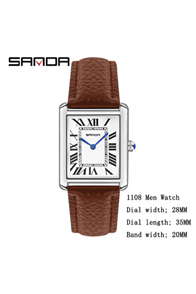 Choice ساعة SANDA كوارتز جديدة للرجال باللون البني بأرقام رومانية وسوار من الفولاذ المقاوم للصدأ والجلد وساعة قصيرة للعشاق