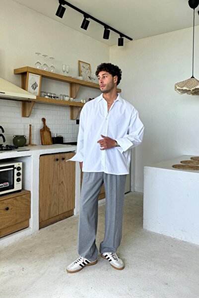 Flaw Wear Light Gray Basic Fabric Baggy Trousers