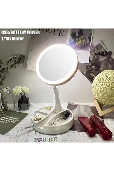 Choice WHITE Dry Battery/USB Dual Purpose Double-Sided Mirror LED Makeup Mirror Portable Makeup Mirror Make