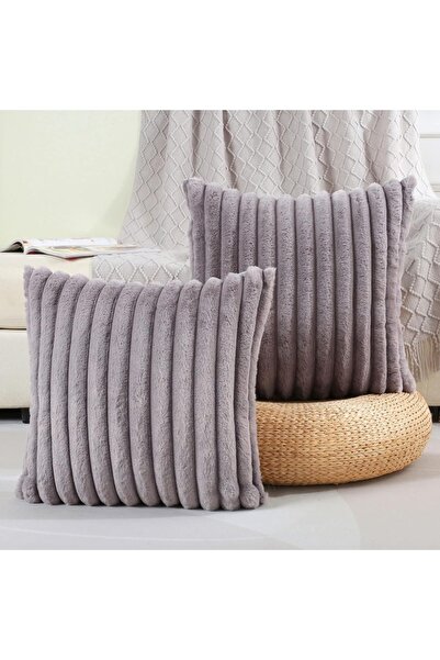 Choice غطاء وسادة شتوي من القطيفة فائقة النعومة باللون الرمادي للأريكة وجانب ...