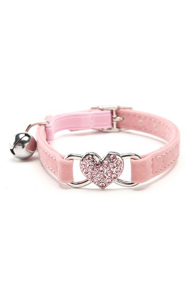 Choice Pink Heart Charm and Bell Cat Collar Safety Elastic Adjustable with Soft Velvet Material 8 Colors Pe