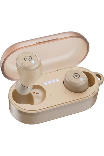 Smart Vibe Casti True Wireless TOZO® T10S Acoustic Technology, Noise Cancelling, Stereo Sound, Cappuccino