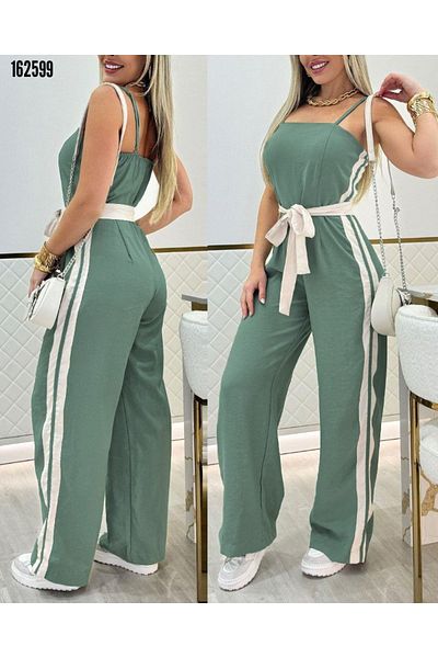 Modayakamoz Women's Strapless Waist Belted Viscose Two Thread Jumpsuit with Rope Strap