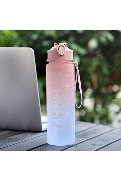Choice pink 700ml Sports water Bottle High Temperature Resistant Graduated Straw Cup Rainbow Frosted Progre