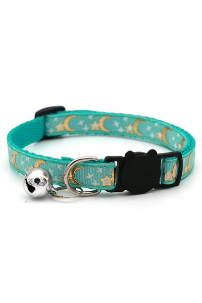 Choice S MINT GREEN Gold Stars and Moon Cat Collar with Reflective Safety Buckle and Bell