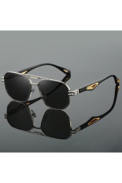 Choice as picture shows silvery-black KAMMPT Vintage Square Sunglasses Men New Classic Double Bridge Gradie