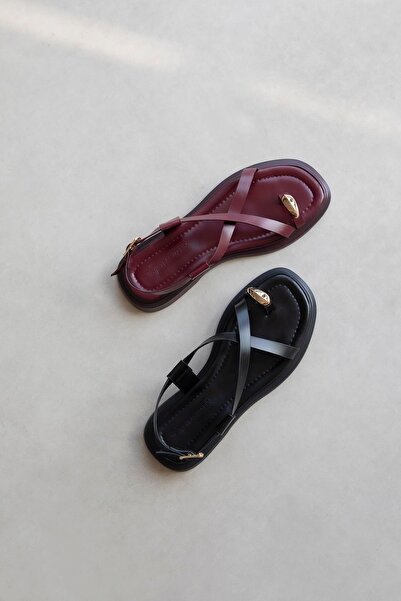 STRASWANS Puket Women's Flip Flops Leather Sandals Claret Red