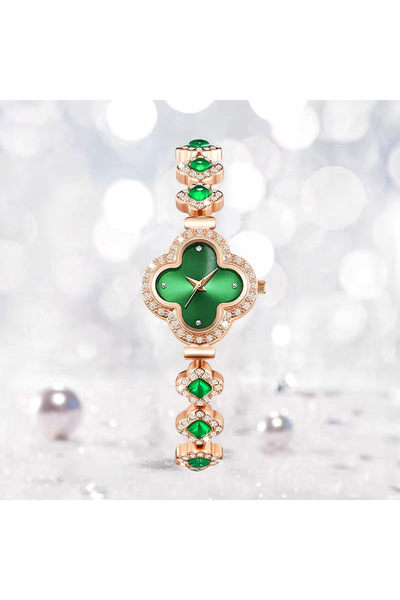Choice ساعة كلوفر الخضراء المرصعة بالكوارتز والألماس، ساعة نسائية أنيقة