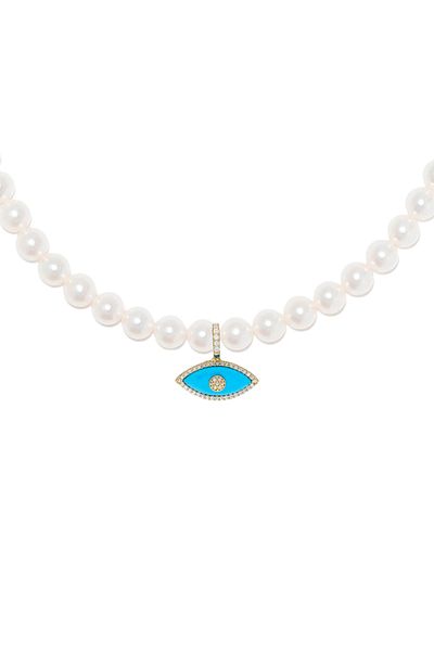 ohmygod jewelry Colier cu perle si pandantiv de culoare turcoaz - Chania