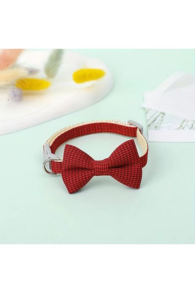 Choice Red lattice 1 Piece Adjustable Plaid Cat Collar Tie Knot - Perfect for Festive Dressing and Everyday