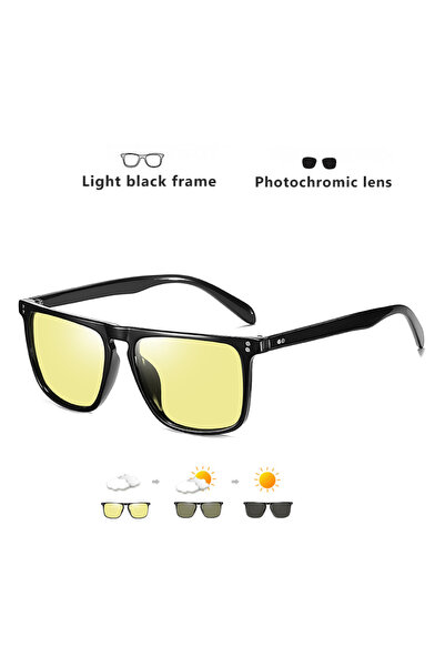 Choice نظارات شمسية أصلية بإطار أسود لامع ماركة Rivet Square Photochromic للر...