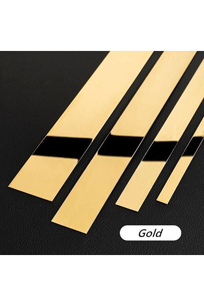 Choice 3x244cm golden New 1 Roll Gold Wall Sticker Stainless Steel Flat Decorative Lines Titanium Mirror Wa