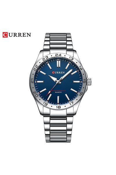 Curren silver blue CURREN Men Fashion Ultra Thin Watches Simple Men Business Stainless Steel Quartz Watch C