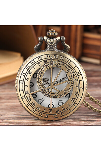 Choice ساعة جيب برونزية بتصميم بوصلة زودياك مجوفة من الكوارتز البرونزي للرجال...