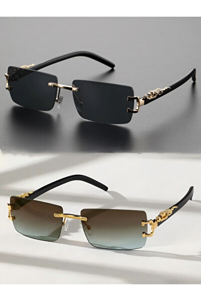 Choice17 KH2670-G.GTB 2 PCS Fashionable Trendy Frameless Rectangular Personalized Sunglasses For Daily Life