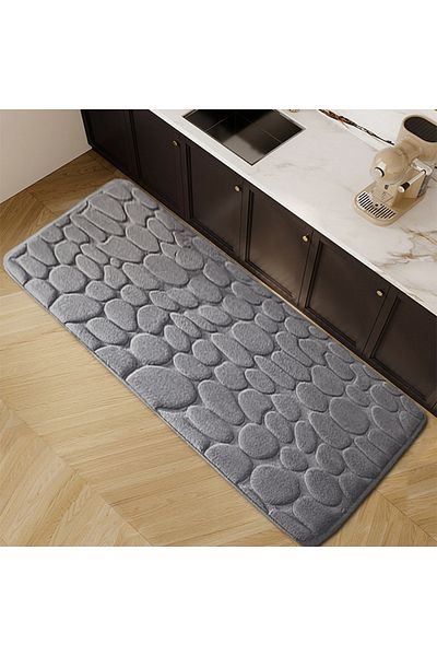 Choice 40cm x 60cm Gray 1pc Pebble Design Kitchen Floor Mat Thick Soft Washable Non-slip Absorbent Home Dec