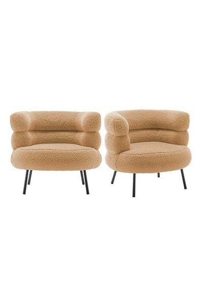 Taimi Set of 2 Elegant Design Boucle Chair, Bedroom, Boucle Chair for Living Room and Office - Brown