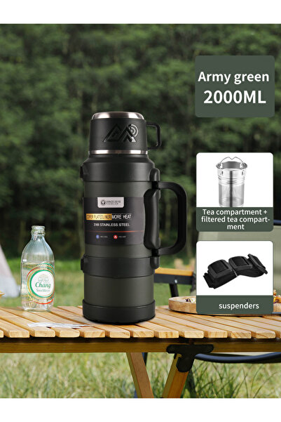 Choice ترمس أخضر كبير سعة 2.0 لتر، قطعة واحدة - ترمس من الفولاذ المقاوم للصدأ...