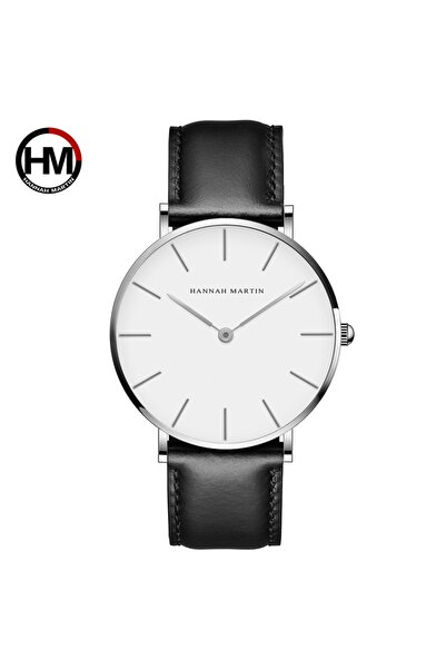 Choice CB01-ساعة يد كوارتز سوداء فضية من ماركة Hannah Martin للرجال من الجلد ...