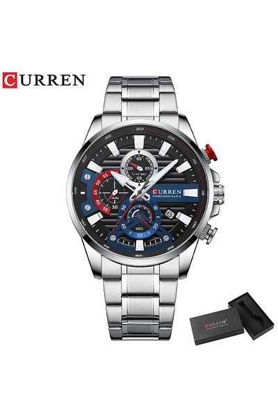 Curren silver box CURREN Sports Casual Quartz Wristwatches with Chronograph Fashion Stainless Steel Men's W