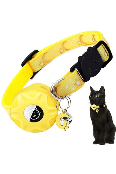 Choice Airtag not included Yellow(No Tracker) Apple Tag Pet Collar with AirTag Holder & Moon Ornament for K