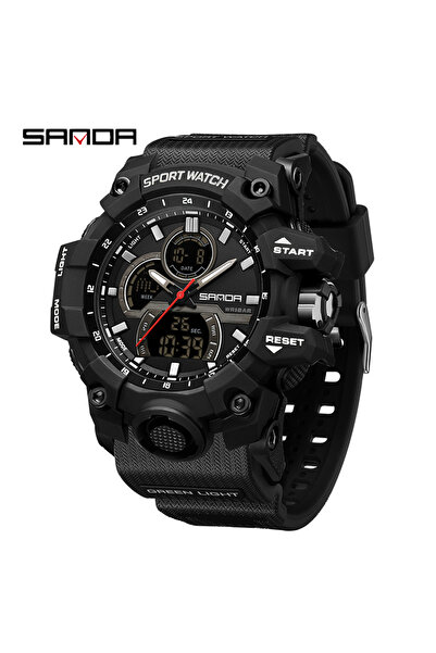 Choice ساعة SANDA العسكرية للرجال باللون الأسود 6198 رقمية مقاومة للماء حتى ع...