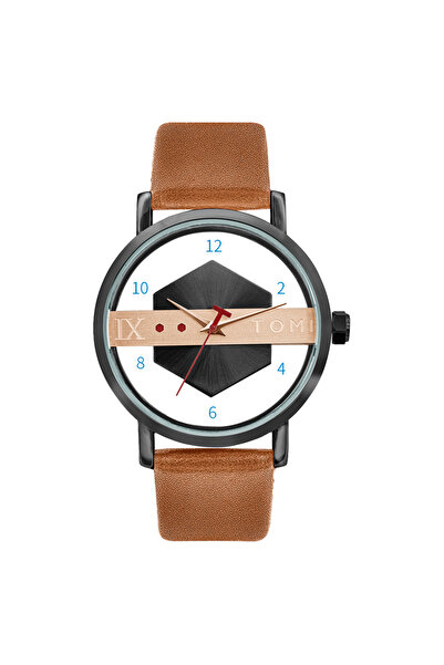 Choice Brown Black TOMI Fashionable and Minimalist Men's Leather Watch Strap Personalized Hollow Perspectiv