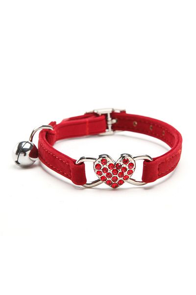 Choice Red Heart Charm and Bell Cat Collar Safety Elastic Adjustable with Soft Velvet Material 8 Colors Pet